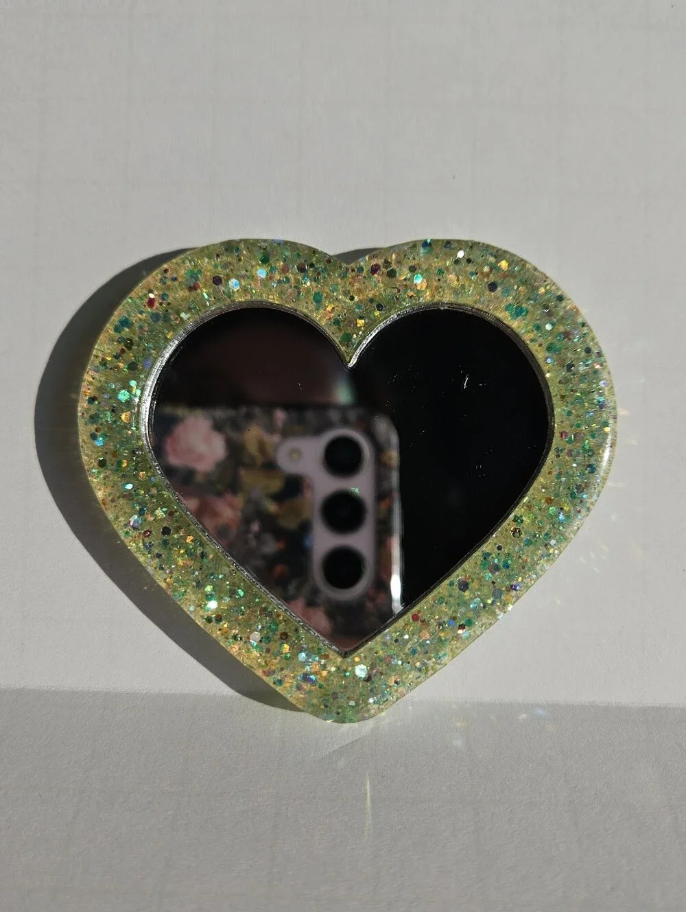 Handmade Green Glitter Mini Pocket Resin Mirror Makeup Mirror Frog Girly Cute